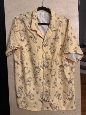 Men's Short-Sleeve Printed Button-Down Shirt in Pale Yellow